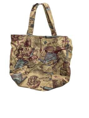 Trader Joe’s Reusable Canvas tote tan red brown baking theme Mint Made In USA